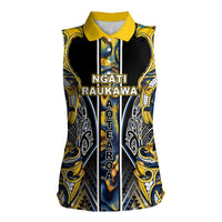 Aotearoa Ngati Raukawa Women Sleeveless Polo Shirt Maori Tribal Yellow And Navy Paua Shell Pattern DT05 Female Yellow - Polynesian Pride