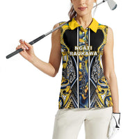 Aotearoa Ngati Raukawa Women Sleeveless Polo Shirt Maori Tribal Yellow And Navy Paua Shell Pattern DT05 - Polynesian Pride