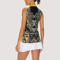 Aotearoa Ngati Raukawa Women Sleeveless Polo Shirt Maori Tribal Yellow And Navy Paua Shell Pattern DT05 - Polynesian Pride