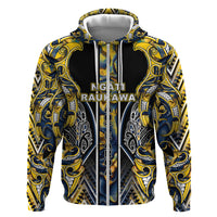Aotearoa Ngati Raukawa Zip Hoodie Maori Tribal Yellow And Navy Paua Shell Pattern DT05 Zip Hoodie Yellow - Polynesian Pride