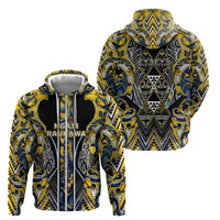 Aotearoa Ngati Raukawa Zip Hoodie Maori Tribal Yellow And Navy Paua Shell Pattern DT05 - Polynesian Pride