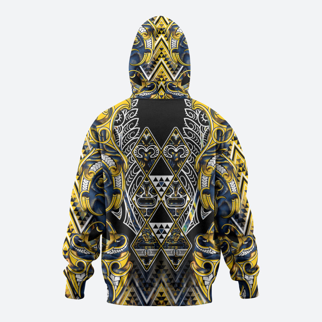 Aotearoa Ngati Raukawa Zip Hoodie Maori Tribal Yellow And Navy Paua Shell Pattern DT05 - Polynesian Pride