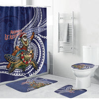 Samoa Christmas Bathroom Set Santa Riding Sea Turtle DT05 Bathroom Set (4 pcs) Navy - Polynesian Pride