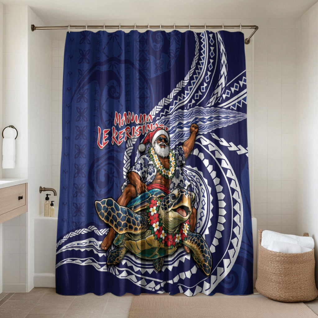 Samoa Christmas Bathroom Set Santa Riding Sea Turtle DT05 Shower Curtain Only Navy - Polynesian Pride