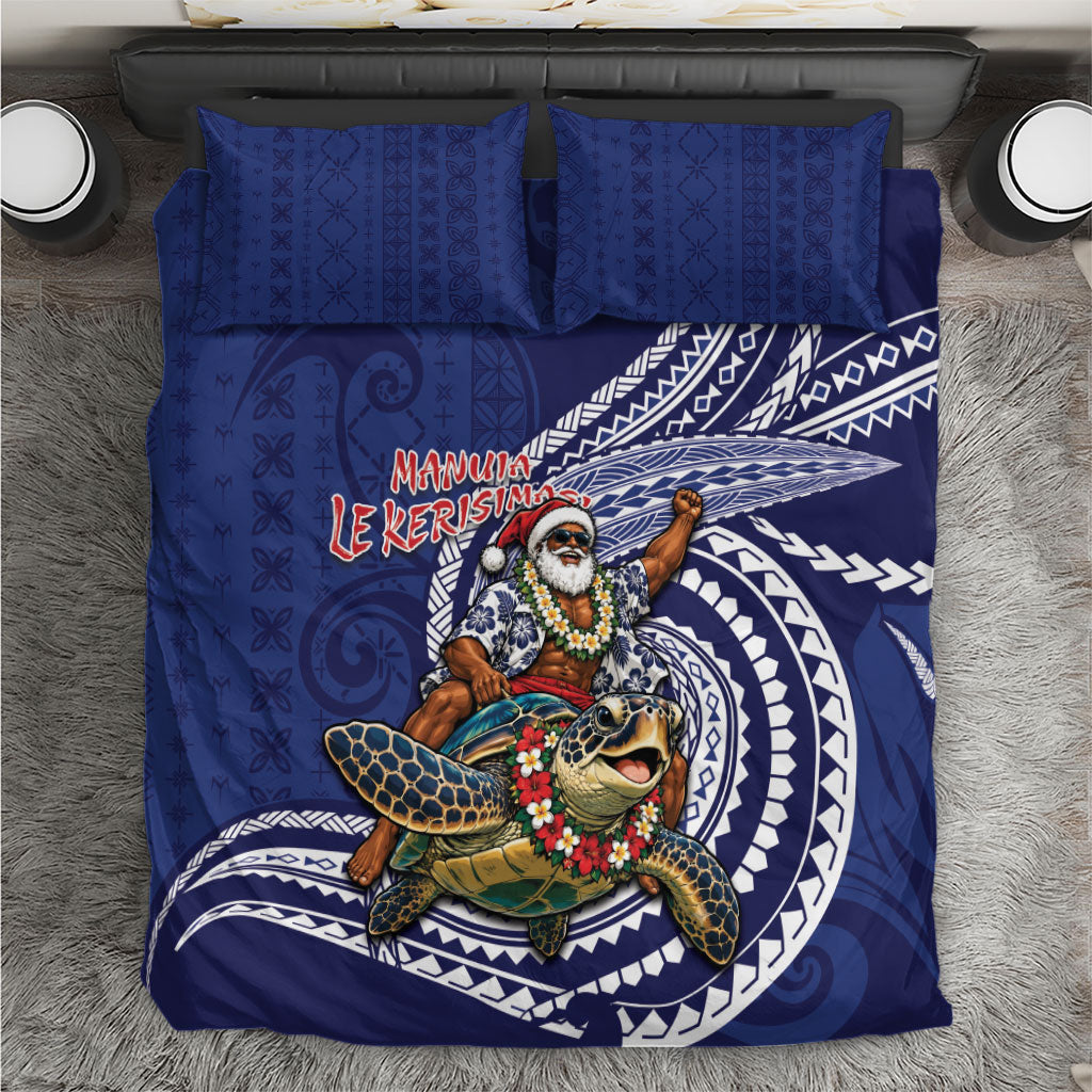 Samoa Christmas Bedding Set Santa Riding Sea Turtle DT05 Navy - Polynesian Pride