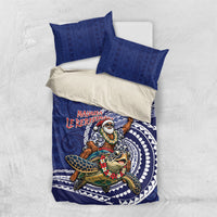 Samoa Christmas Bedding Set Santa Riding Sea Turtle DT05 US Twin 172cm x 218cm Navy - Polynesian Pride