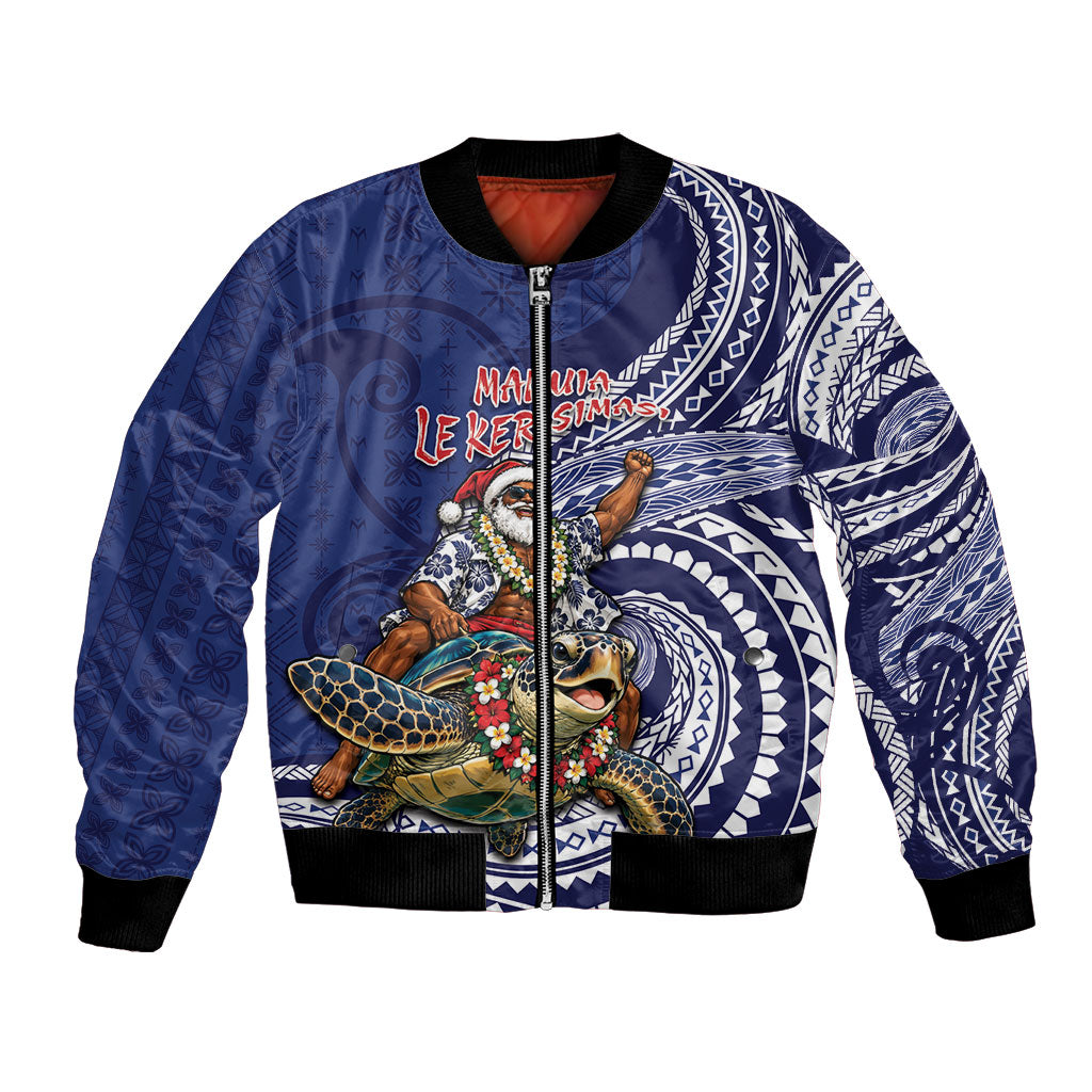 Samoa Christmas Bomber Jacket Santa Riding Sea Turtle