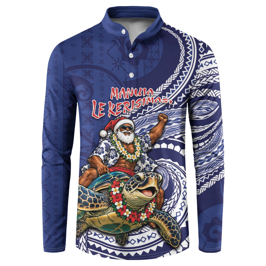 Samoa Christmas Button Sweatshirt Santa Riding Sea Turtle