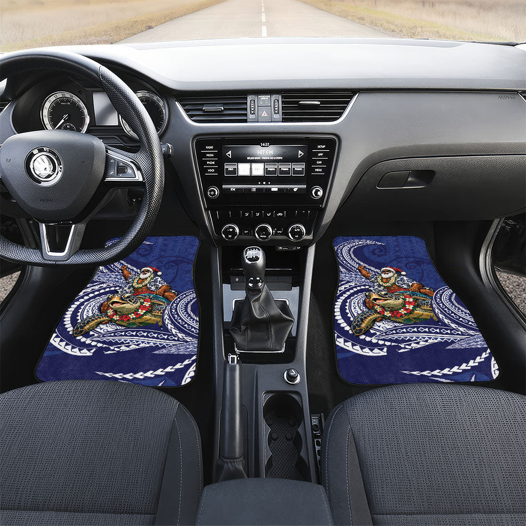 Samoa Christmas Car Mats Santa Riding Sea Turtle DT05 Set 2pcs - Front Navy - Polynesian Pride