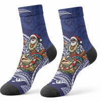 Samoa Christmas Crew Socks Santa Riding Sea Turtle DT05 - Polynesian Pride