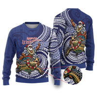 Samoa Christmas Ugly Christmas Sweater Santa Riding Sea Turtle DT05 Navy - Polynesian Pride
