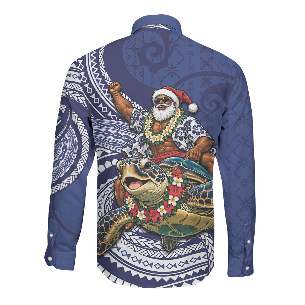 Samoa Christmas Long Sleeve Button Shirt Santa Riding Sea Turtle DT05 - Polynesian Pride