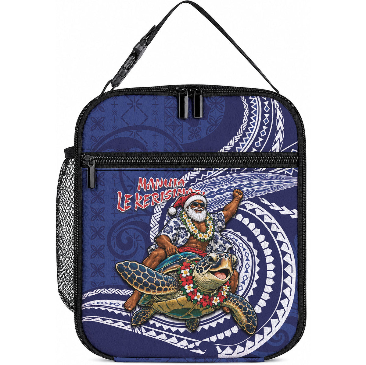 Samoa Christmas Lunch Bag Santa Riding Sea Turtle DT05 10.2 × 8.3 × 4.3 inch Navy - Polynesian Pride
