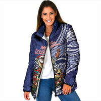 Samoa Christmas Padded Jacket Santa Riding Sea Turtle DT05 Women Navy - Polynesian Pride