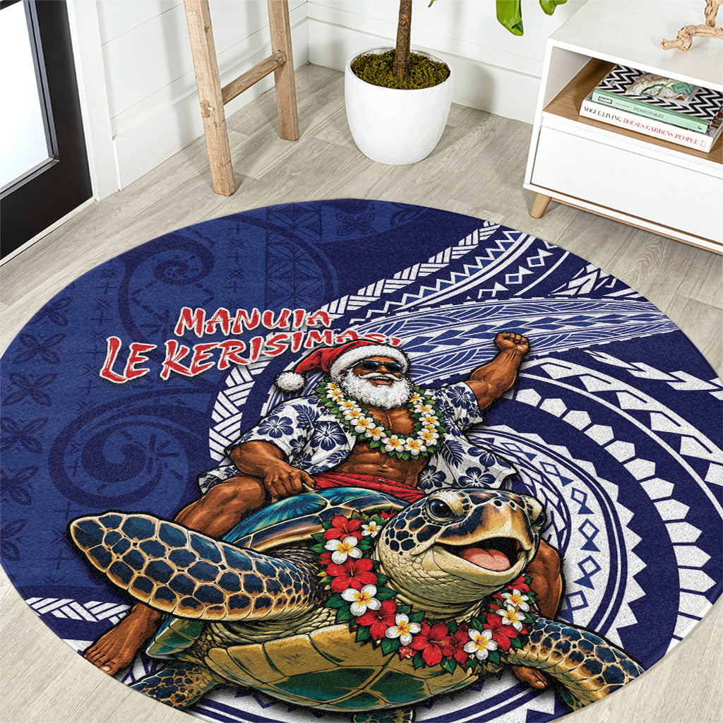 Samoa Christmas Round Carpet Santa Riding Sea Turtle