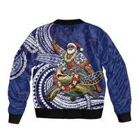 Samoa Christmas Sleeve Zip Bomber Jacket Santa Riding Sea Turtle DT05 - Polynesian Pride