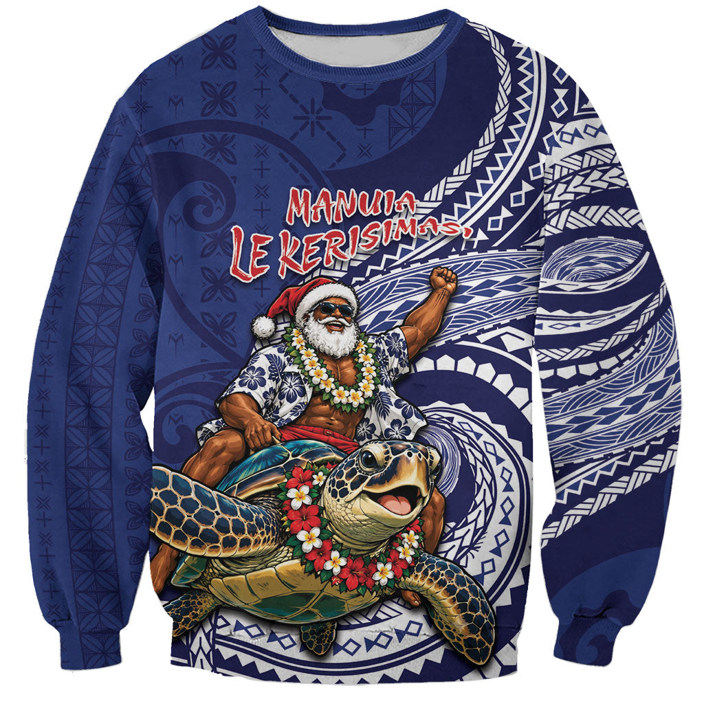 Samoa Christmas Sweatshirt Santa Riding Sea Turtle DT05 Unisex Navy - Polynesian Pride
