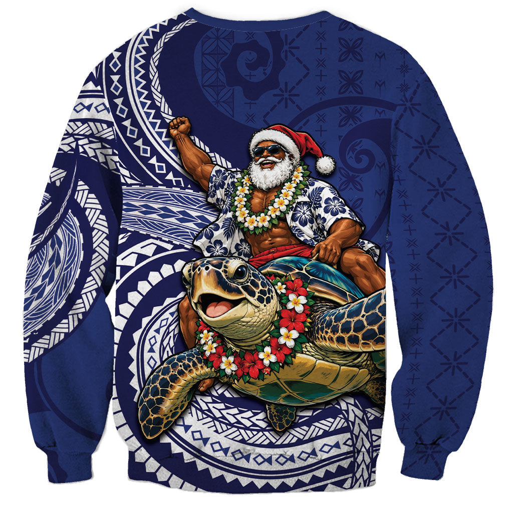 Samoa Christmas Sweatshirt Santa Riding Sea Turtle DT05 - Polynesian Pride