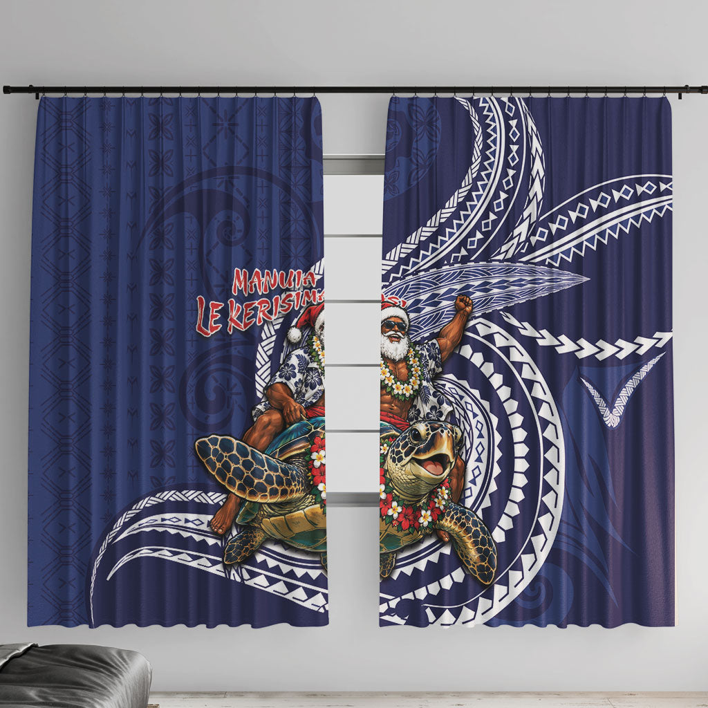 Samoa Christmas Window Curtain Santa Riding Sea Turtle DT05 With Hooks Navy - Polynesian Pride