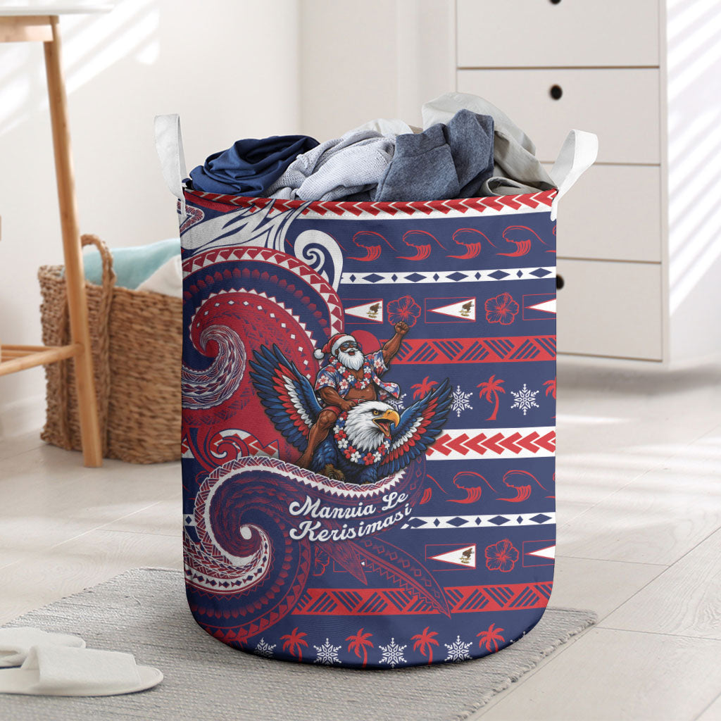 American Samoa Christmas Laundry Basket Santa Riding Bald Eagle DT05 Navy - Polynesian Pride