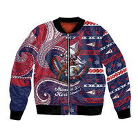 American Samoa Christmas Bomber Jacket Santa Riding Bald Eagle DT05 Unisex Navy - Polynesian Pride