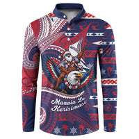 American Samoa Christmas Button Sweatshirt Santa Riding Bald Eagle DT05 Navy - Polynesian Pride