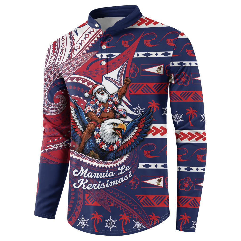 American Samoa Christmas Button Sweatshirt Santa Riding Bald Eagle DT05 - Polynesian Pride