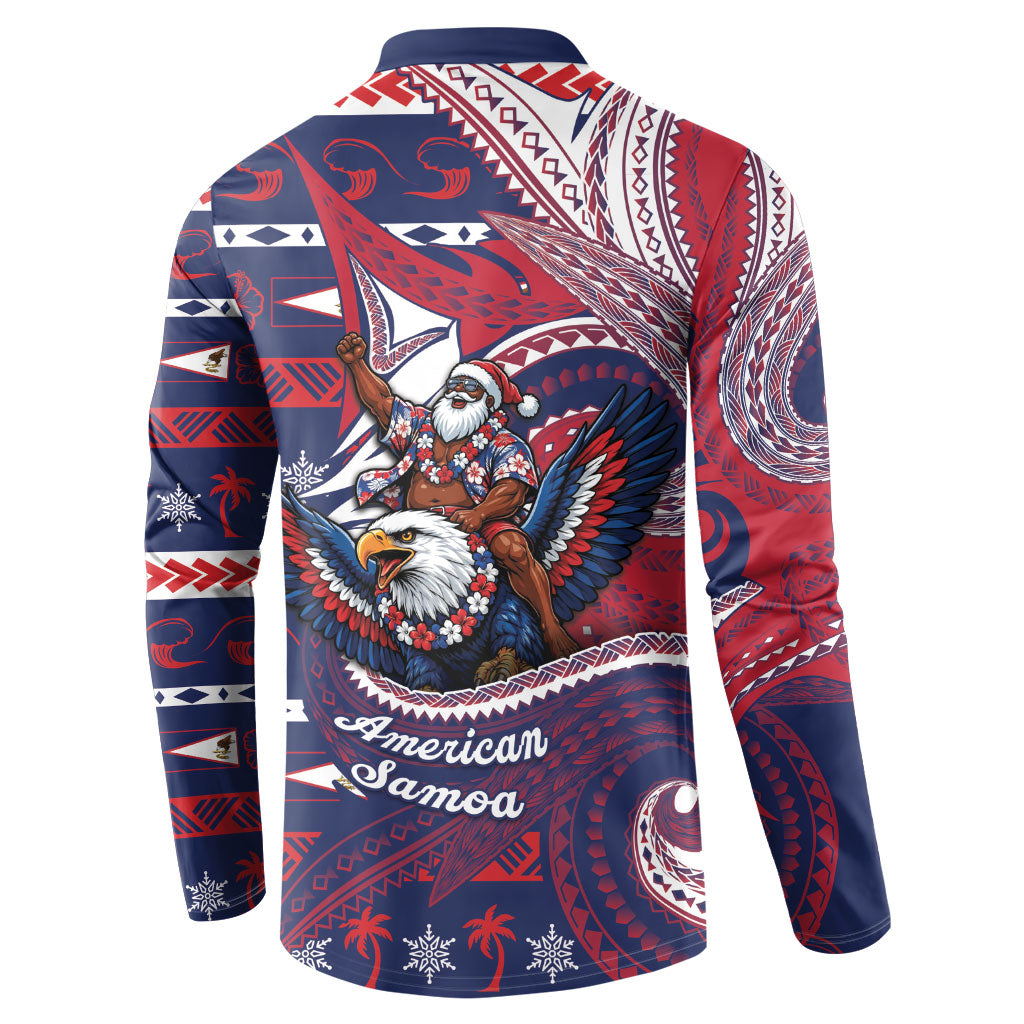 American Samoa Christmas Button Sweatshirt Santa Riding Bald Eagle DT05 - Polynesian Pride