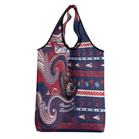 American Samoa Christmas Grocery Bag Santa Riding Bald Eagle DT05 - Polynesian Pride