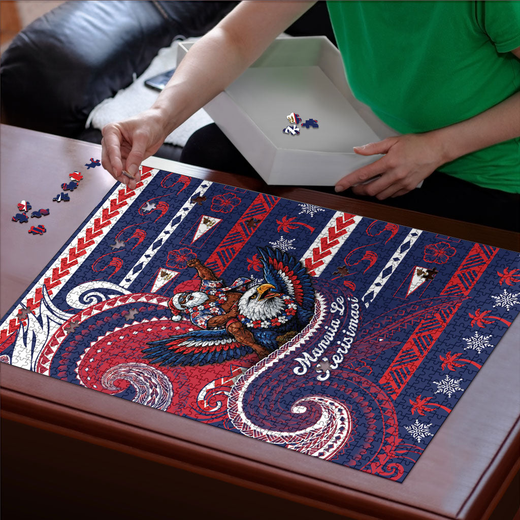 American Samoa Christmas Puzzle Santa Riding Bald Eagle DT05 - Polynesian Pride