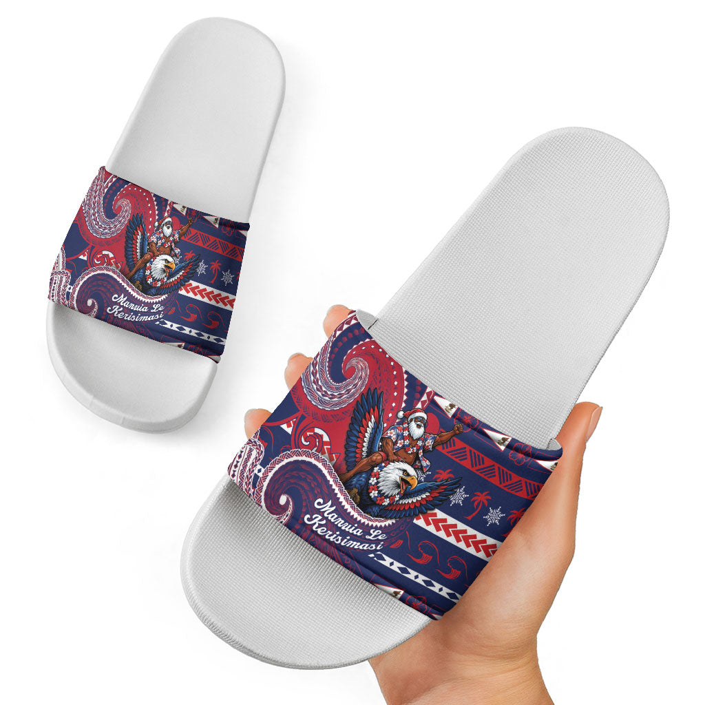 American Samoa Christmas Slide Sandals Santa Riding Bald Eagle DT05 - Polynesian Pride