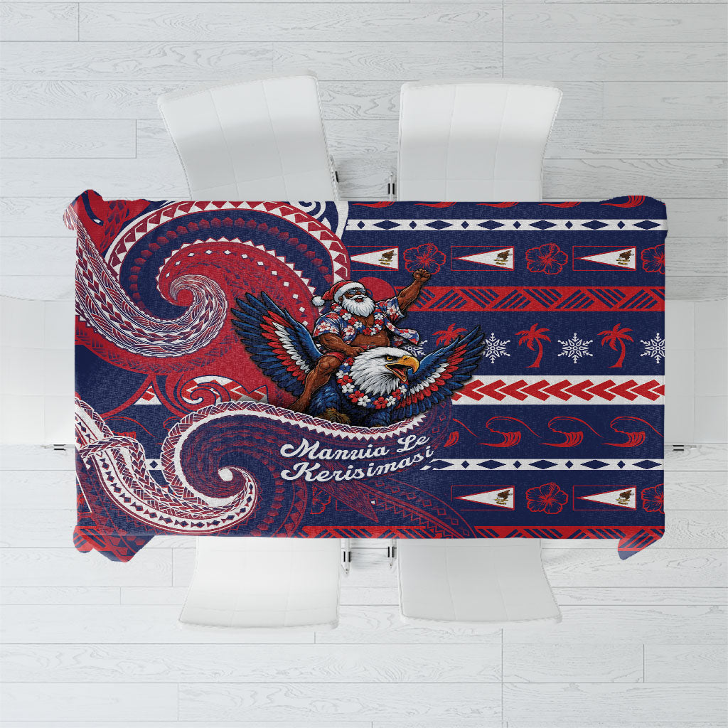 American Samoa Christmas Tablecloth Santa Riding Bald Eagle