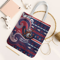 American Samoa Christmas Tote Bag Santa Riding Bald Eagle DT05 White Strap One Size Navy - Polynesian Pride