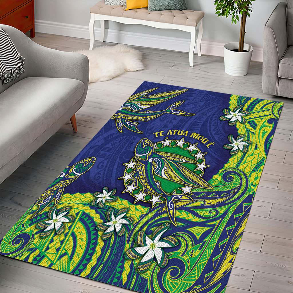 Cook Islands Language Week Area Rug Flying Fish 15 Stars Tribal Patterns