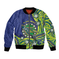 Cook Islands Language Week Bomber Jacket Flying Fish 15 Stars Tribal Patterns