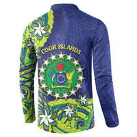 Cook Islands Language Week Button Sweatshirt Flying Fish 15 Stars Tribal Patterns
