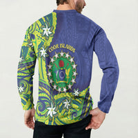 Cook Islands Language Week Button Sweatshirt Flying Fish 15 Stars Tribal Patterns