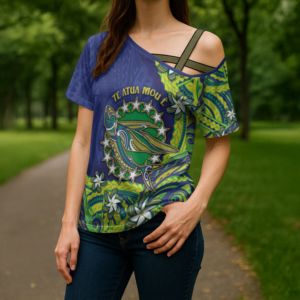 Cook Islands Language Week Cross Shoulder Shirt Flying Fish 15 Stars Tribal Patterns
