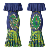 Cook Islands Language Week Family Matching Mermaid Dress and Hawaiian Shirt Flying Fish 15 Stars Tribal Patterns