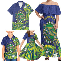 Cook Islands Language Week Family Matching Off Shoulder Maxi Dress and Hawaiian Shirt Flying Fish 15 Stars Tribal Patterns
