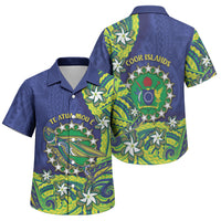 Cook Islands Language Week Family Matching Off Shoulder Short Dress and Hawaiian Shirt Flying Fish 15 Stars Tribal Patterns