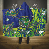 Cook Islands Language Week Hooded Blanket Flying Fish 15 Stars Tribal Patterns