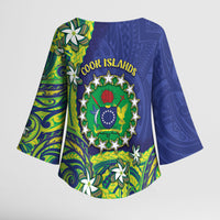 Cook Islands Language Week Kimono Sleeve Blouse Flying Fish 15 Stars Tribal Patterns