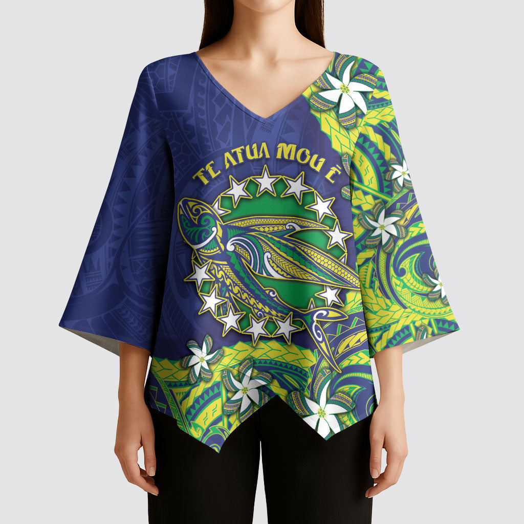 Cook Islands Language Week Kimono Sleeve Blouse Flying Fish 15 Stars Tribal Patterns