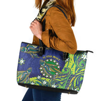Cook Islands Language Week Leather Tote Bag Flying Fish 15 Stars Tribal Patterns