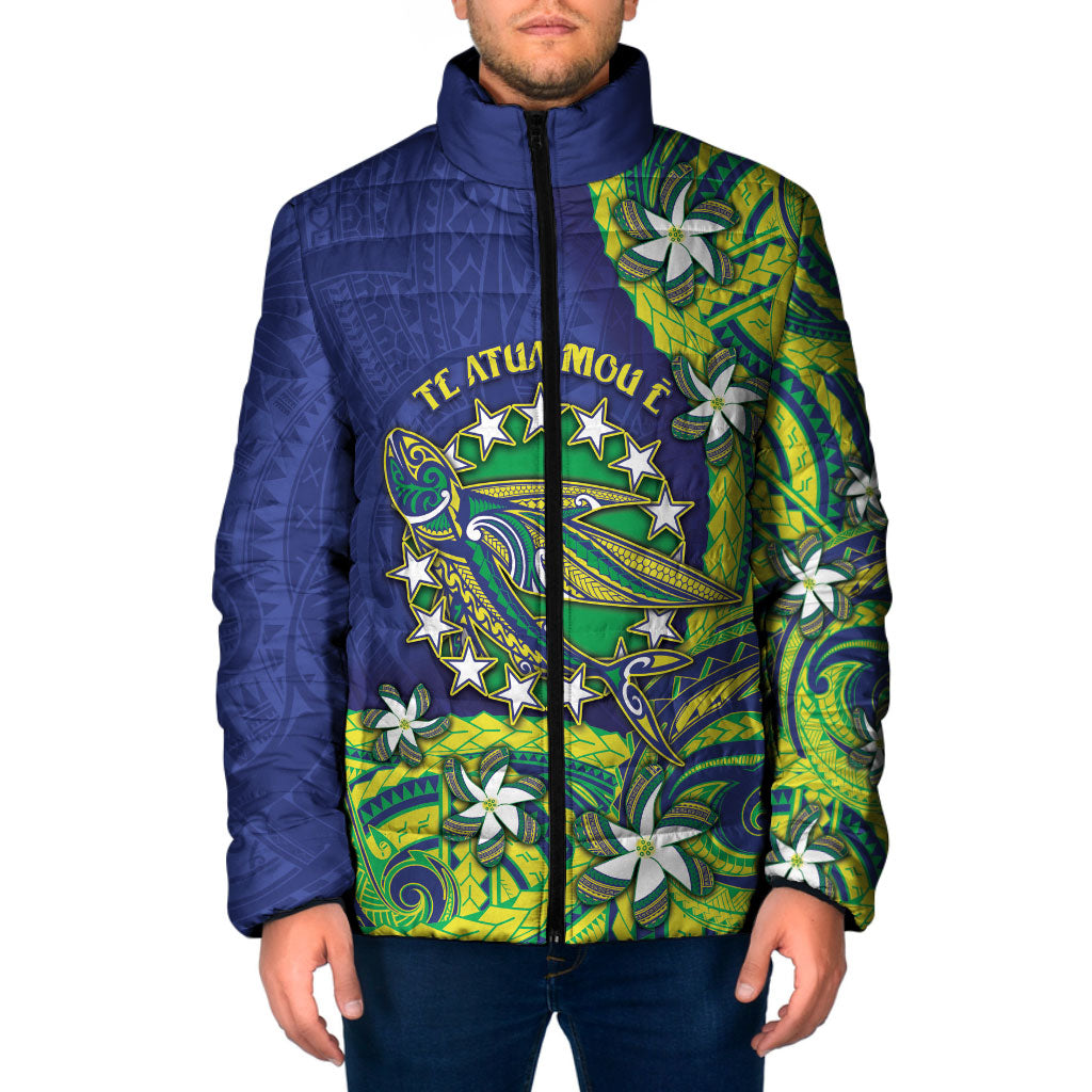 Cook Islands Language Week Padded Jacket Flying Fish 15 Stars Tribal Patterns