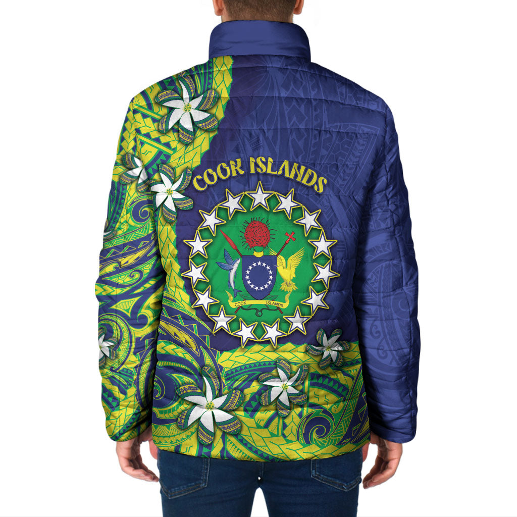Cook Islands Language Week Padded Jacket Flying Fish 15 Stars Tribal Patterns