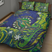 Cook Islands Language Week Quilt Bed Set Flying Fish 15 Stars Tribal Patterns