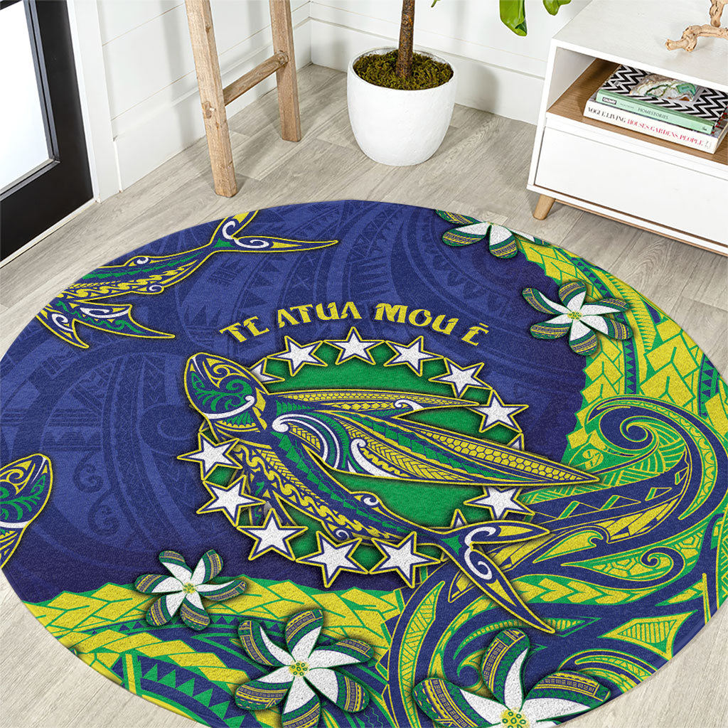 Cook Islands Language Week Round Carpet Flying Fish 15 Stars Tribal Patterns