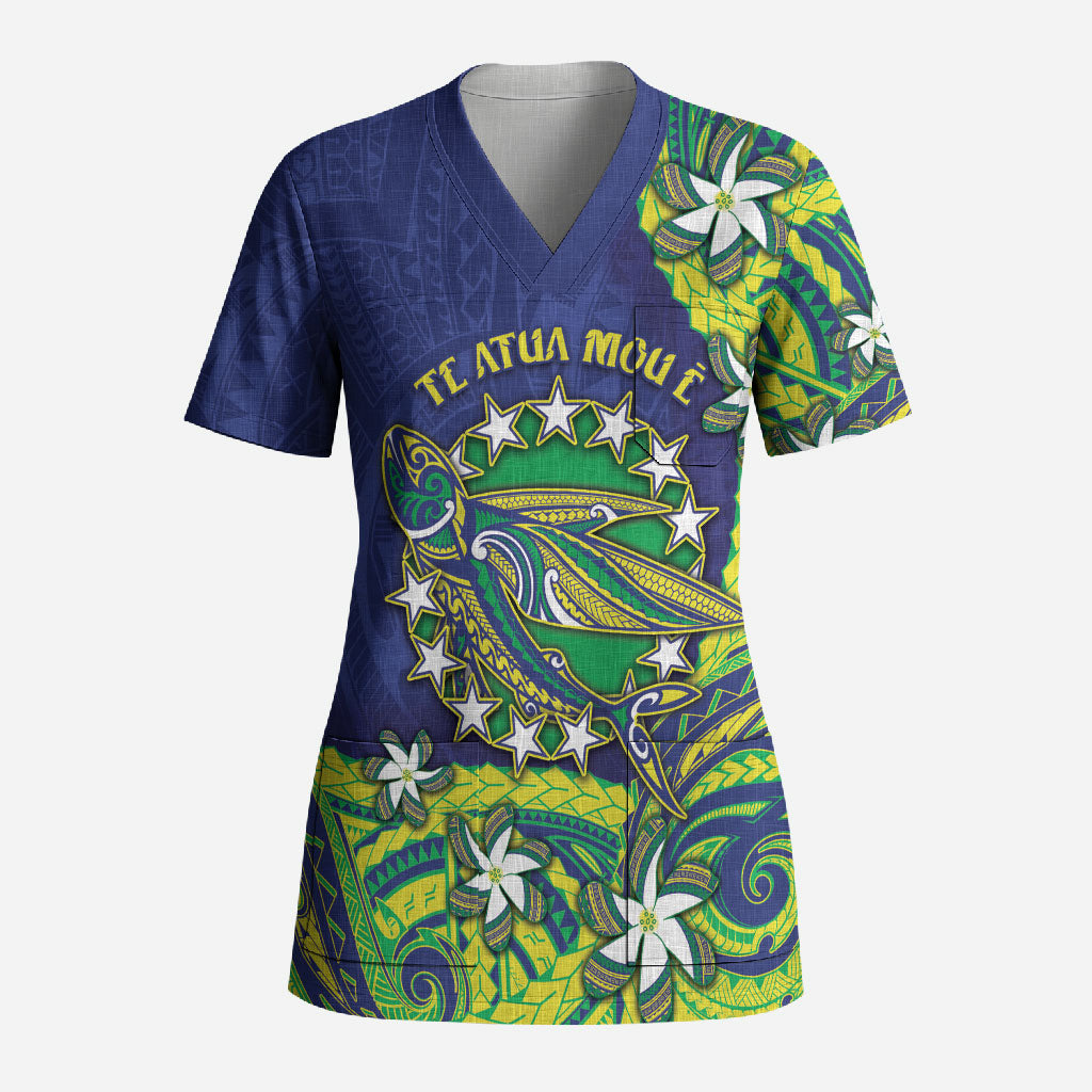 Cook Islands Language Week Scrub Top Flying Fish 15 Stars Tribal Patterns